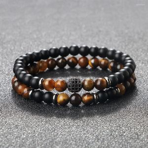 Strand Nature Stone Streç Bilezikler Kadınlar İçin Bangles Erkekler Siyah Mat Tiger Göz Boncuklar Takım Bilezik Çift Çift Retro Takı Hediyesi