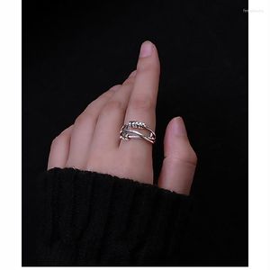 Cluster Rings Time körs Ring S925 Sterling Silver Female Ins Cold Wind Fashion Personlighet Nisch Retro