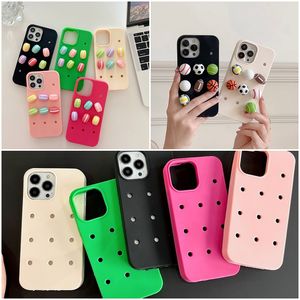 Silicone DIY Phone Cases For iPhone11 12 13 14/pro/promax White Black Pink Cell Phone Case with Hole