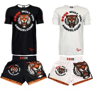 Męskie dresy Tiger Muay thai garnitury boks T -koszulka mma szorty wysypka osłona krótki rękaw Top męskie dzieci fitness Fight Fitness Pants Kickboxing Pants 230607