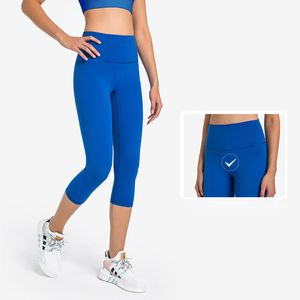 L-065 Yüksek Katlı Kırpılmış Pantolon Yok T-Line Yoga Pantolon Slim Fit Tayt Düz Renk Eşofman Altı Çıplak Duygu Kapriler Kadın Elastik Sıkı