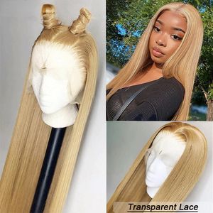 Long Natural Soft Hair Honey Blonde Colored Lace Frontal Wigs Brazilian Straight Lace Front Wigs for Women Cosplay Synthetic Wig Pre Plucked