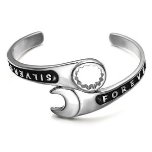 Bangle New Fashion rostfritt stål Mens Hip Hop Rock Wrench Open Armband Punk Locomotive Rapper smycken födelsedagspresenter till killar dro dhnhd