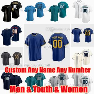 커스텀 S-6XL Ichiro 스즈키 야구 저지 Luis Castillo Edgar Martinez Kyle Lewis Julio Rodriguez Ken Griffey Jr Matt Brash Diego Castillo Jose Caballero Flexen