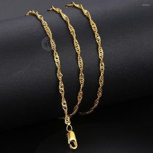 Ketten Chic Dünne 2mm Gelbgold Farbe Halskette Für Frauen Mädchen Welle Twisted Link Kette Elegante Mode Schmuck Großhandel GN479