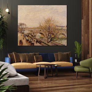 Handmålad impressionistisk landskap Canvas Art Seinen i Paris Pont Royal Camille Pissarro målning Modern restaurangdekor