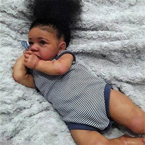 NY AND REBORN BABY 22 '' Black Skin Girl 55cm Doll Nyfödd realistisk livsstil Småbarn Full silikon med Crooked Mou3512