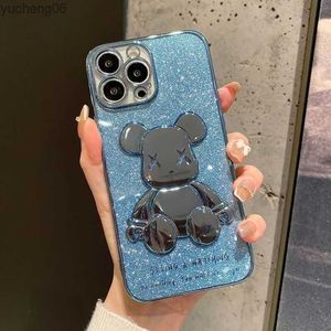 iPhone Designers case for 14 Pro Max lens full package 12 phone case transparent electroplated cute bear 117 anti-drop protective case X yucheng