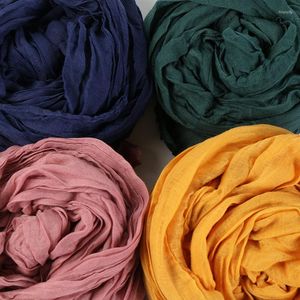 Sciarpe Sciarpa di lino in cotone giapponese Scialli pieghettati semplici da donna Hijab a costine Foulard lungo tinta unita Sciarpe da uomo 180 60cm