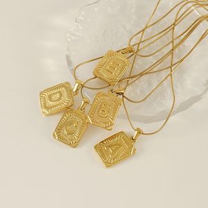 Chains Stylish Square A-Z Letter Pendant Necklace For Women Men's Stainless Steel Gold Plated Initial Jewelry Gifts 2023