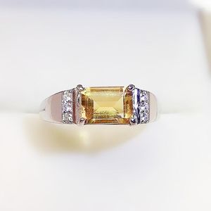 Cluster-Ringe Herren-Ring, natürlicher echter Citrin, rechteckig, 925er Sterlingsilber, 6,8 mm, 1,6 ct Edelstein für Frauen oder X22331