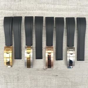 20-mm-Armband, passend für neues, weiches, langlebiges, wasserdichtes schwarzes Uhrenarmband aus Gummi für ROL SUB GMT YM-Zubehör mit silbernem Verschluss287M