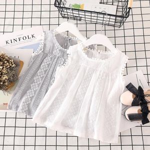 T-shirts Kids T Shirt Summer Sleeveless Children Tshirt Girls Flower Lace Grey White Clothes Cute Baby Girl Top 230606