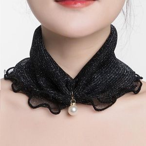 Scarves Summer Small Bib Neck Protection Scarives Women Scarf Gauze Hedging Pearl Pendant Thin Stretch Sunscreen Sleeve