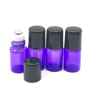 5 Stück nachfüllbare Roller-Lila-blaue Glasflasche mit Edelstahl, kleine 2-ml-Probenrolle für ätherische Öle auf 85EZ