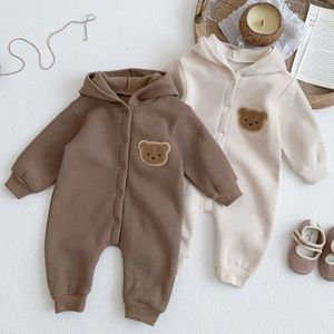 Rompers Winter Warm born Baby Clothes Boys Cotton Babies Romper Cartoon Bear Long Sleeve Hooded Girl Bodysuit for 0-24M Clothing 230606