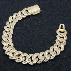 Link bransoletki Charmoment 18K Gold Splated Cuban Sain Hip Hop Miami Bransoletka dla mężczyzny Kobiety Crystal 2 Row Chunky Exquisite Party Gift