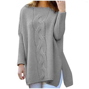 Maglioni da donna Autunno tinta unita da donna Girocollo Manica lunga Fessura laterale Tunica pullover casual allentata