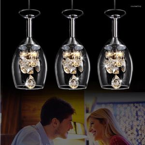 Luminárias pendentes modernas taças de vinho de cristal lustre de barra lâmpada de teto iluminação LED luminária suspensa para sala de jantar