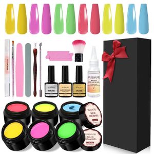buriburi 18pcs solid color gel nail polish set with nail brush cleaning gel 6 colors neon space diy manicure tools allinone nail gel set