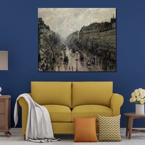 Canvas Art Camille Pissarro målning Boulevard Montmartre dimmig handgjorda konstverk livliga dekor för vinkällare