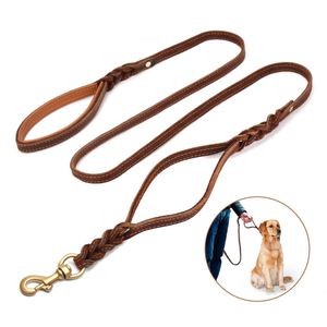 Leashes Focuspet Dog Leash 5.7Ft Long Two Handle Heavy Duty Double Handles Lead for Large Dogs / Medium Dogs Training Leather Leash Rope