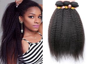 9A Cabello lacio rizado malasio 3PcsLotCoarse Yaki Hair WeftsNatural Black Afro Kinky Straight Weave Italian Yaki Cabello humano B7552190