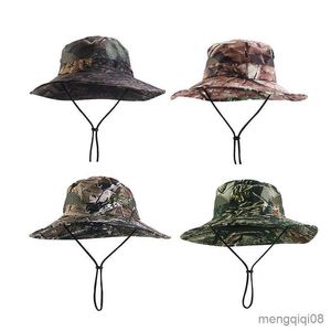 Chapéus de aba larga novo camuflagem ao ar livre pescador chapéu protetor solar de viagem chapéu de balde de sol esportes boné de pesca respirável equitação R230607