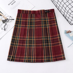 Saias JMPRS Feminino Saia Plissada Verão Cintura Alta Preppy Meninas Dança Xadrez Mini Bonito Linha A Harajuku Sexy Japão Vermelho Faldas 2023