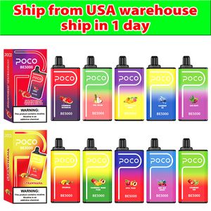 Wysyłka z USA Warehouse Oryginalne E papieros Poco BE5000 Vape Do jednorazowego sprzedanego 14 ml Pod 5000 Puffs 650 mAh Cewka z cewki doładowującej