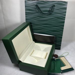 Neue, modische, luxuriöse grüne Original-Uhrenbox, Designer-Geschenkbox, Kartenanhänger und Papiere in englischer Broschüre, Holzuhrenboxen 0 8 kg330 S