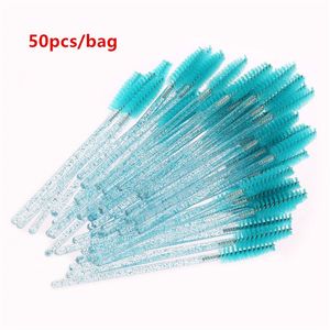 50 Stück glänzende blaue Einweg-Wimpern-Applikator Zauberstab Lockenwickler Pinsel Set Mascara Augenbraue Spooler Kamm Zauberstäbe Spoolies Pinsel