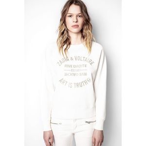 Zadig Voltaire Designer Felpa New Women Classic Pullover Jumper White Letter Silver Embroidery Maglione alla moda in puro cotone ricamato