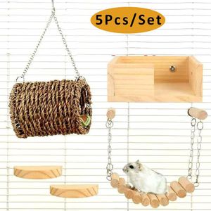 Toys 5Pcs Natural Wood Hamster Stand Platform Rat Activity Playground Chinchilla Cage Accessories Parrot Semicircle Bird Jumping