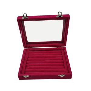 Jewelry Boxes Velvet Portable Jewelry Organizer Display Earring Ring Storage Tray Box Case 230606