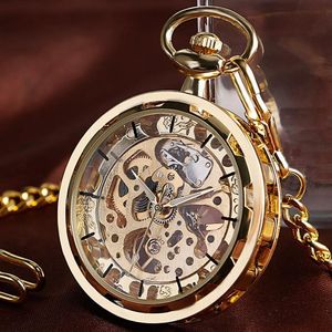 Vintage Necklace Steampunk Skeleton Mechanical Fob Pocket Watch Clock Pendant Hand-winding Men Women Chain Gift2697231E