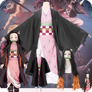 Cosplay Anime Cosplay Demon Slayers Kimetsu no Yaiba Kamado Nezuko Quimono Fantasia Mulher Adulto Crianças Roupas 230606