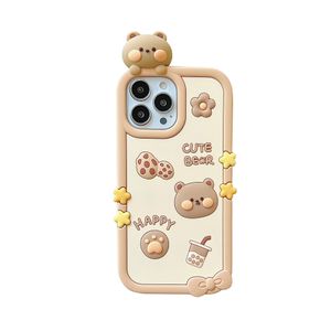 Wholesael Free DHL 3D Bear Milky Çay Silikon Telefon Kılıfı İPhone 14 Pro Max 11 12 13 Pro Max Sevimli Karikatür Şok geçirmez yumuşak arka kapak