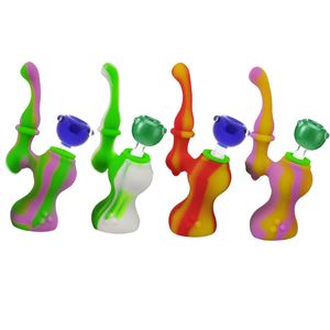 Cachimbo de mão de silicone Mini queimador de óleo Bongs com vidro Hookah Bowl Slide Percolator Cachimbos de água Bubblers Reciclar equipamentos portáteis Dab