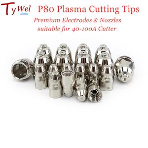 Mondstukken 20pcs Premium P80 Plasma Cutting Torch Consumable Cutting 60A 80A 100A P80 CNC Plasma Torch Tip Electrode Nozzle