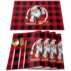 Masa paspasları doğal jüt çuval bezi Noel ağacı Noel baba baskılı yer mat kumaş çanak fincan doily mutfak placemats