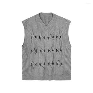 Men's Vests 3d Twist Flower Men Sweater Vest Spliced Hollow Out Tank Tops Fashion Harajuku Oversized Couple Clothing Streetwear Gray Green