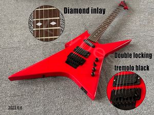 Electric Gutiar Red Color Reversed Headstock Shape Right Hand Body SH Pickups Black Parts With Double Locking Tremolo