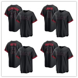 Camisas de beisebol Joey Votto 19 Ken Griffey Jr. 30 Barry Larkin 11 Stephenson 37 Greene 21 India 6 Morgan 8 2023 City Jersey Button Up Black Men Stitched S-XXXL