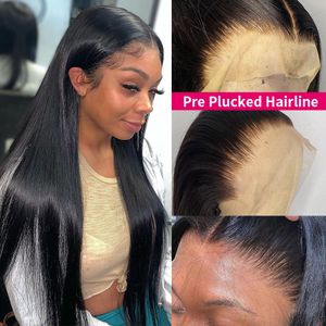 Poker Face Bone Straight 360 Lace Frontal Human Hair Wigs Nature Color Brazilian Pre Plucked 36 38 40 Inches Lace Front Wig Remy