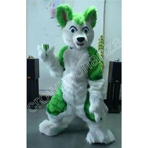 Fantasia de Mascote de Cão Husky de Pêlo Verde de Halloween Verde para Adulto Unissex Fantasia para Jogos em Grande Escala