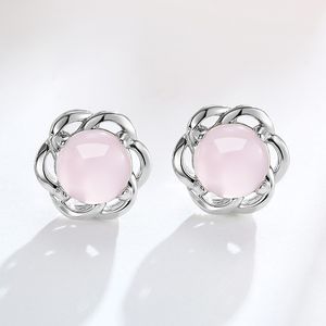 Women's 925 Sterling Silver Stud Earrings Plated 18k Rose Gold Hibiscus Stone Earrings Natural Sparkling Pink Crystal Stud Earrings Designer Luxury Jewelry