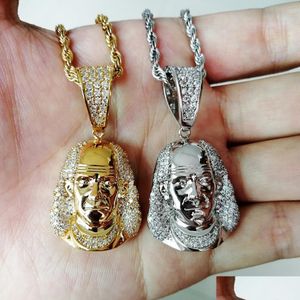 Anhänger Halsketten Designer Gold CZ Zirkonia Blingbling Franklin Porträt Halskette Herren Hip Hop Iced Out Diamant Rapper Schmuck Dhl5D