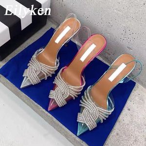 Eilyken Sandali da donna con tacchi alti sottili Moda sandali con strass in PVC trasparente Scarpe da ballo da spogliarellista da gladiatore estivo