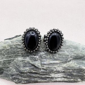 Cluster Rings Hand Soldered Large Oval Natural Black Obsidian Stone Vintage Adjustable For Men Women MY230588